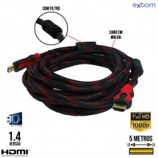 Cabo HDMI x HDMI Malha e Filtro 5m Exbom V1.4 Full HD 1080 3D CBX-H50CM